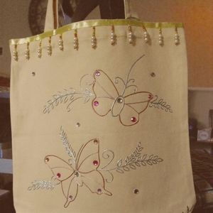 2/$25 NEW Handpainted Embellished Sturdy Canvas Tote Bag